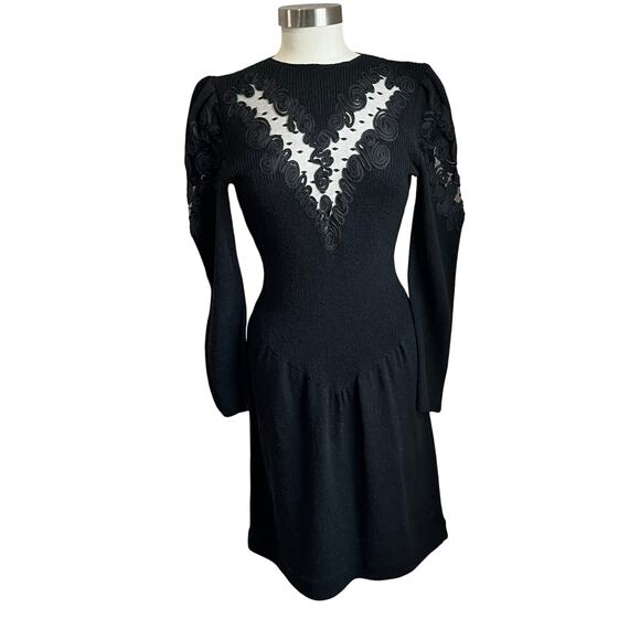 Pat Sandler Wellmore For Saks Fifth Avenue Black Santana Knit Puff Sleeve Dress - Picture 1 of 8
